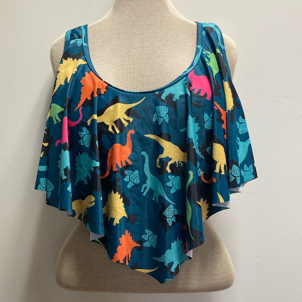 Colorful Dinosaur Print Swim Top